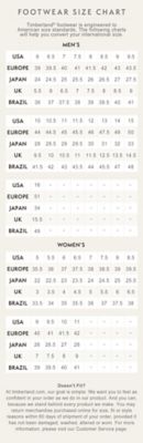 timberland size chart inches